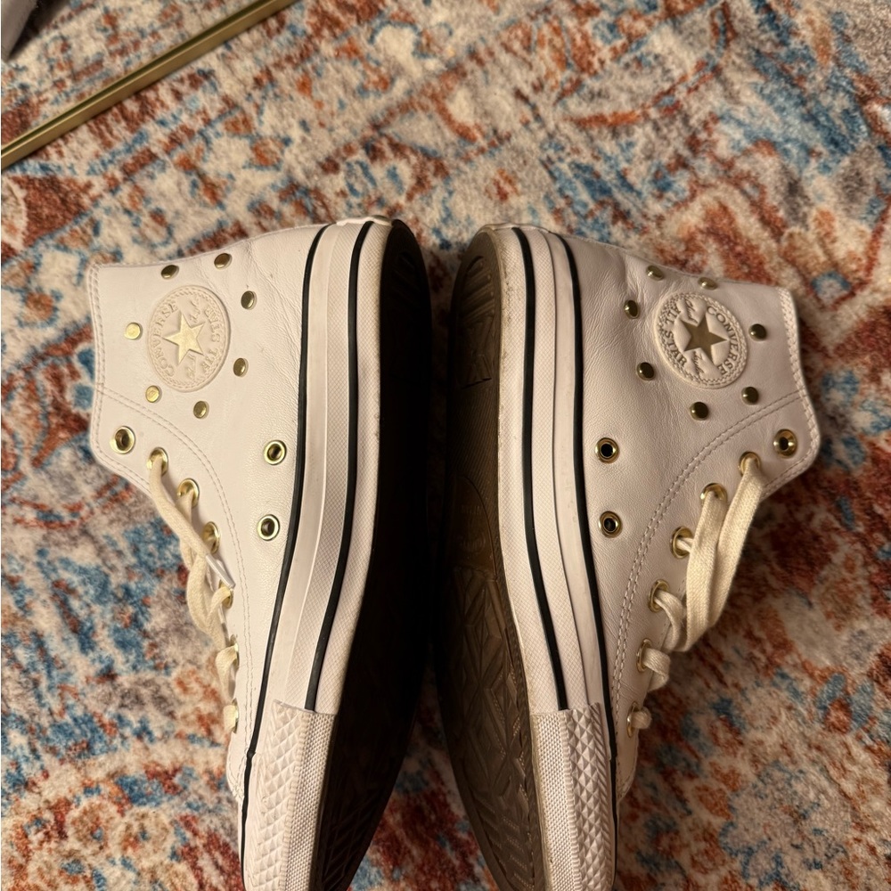 White Leather Converse Shoes ✨